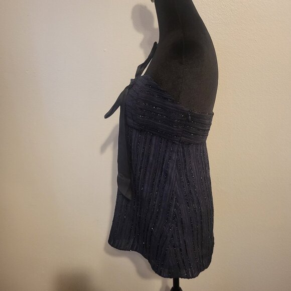 Milly NY Navy sequin embellished Black silk Bow one shoulder Top Viscose size XS - Picture 7 of 10